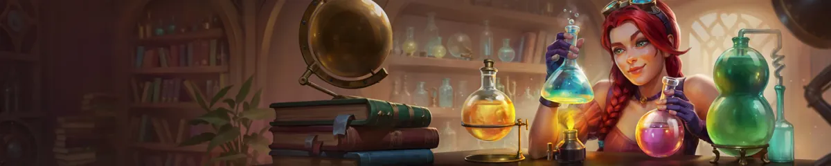 MonsterWin Cashback Banner mit Alchemistin, Glaskolben und Büchern